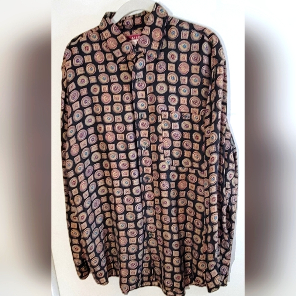 Silk Sensazione Vintage 100% Silk Patterned Button-Up Shirt